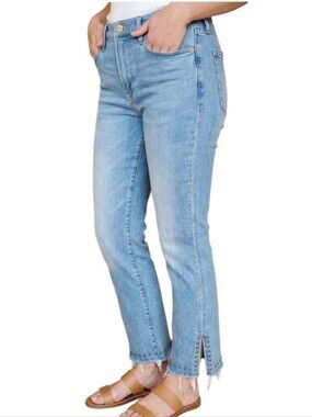 FRAME Le Garcon Ankle Jeans Womens Size 28 Blue Studded Frayed Hem Denim